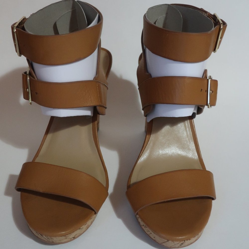 Ann Taylor Sylvie Cork and Leather Wedges classic tan size 6.5